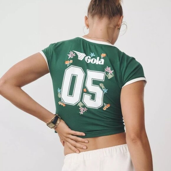 Gola x Anthropologie Runner Cropped Baby Tee Blouse Top Embroidered S NWT 278365 - Picture 2 of 6